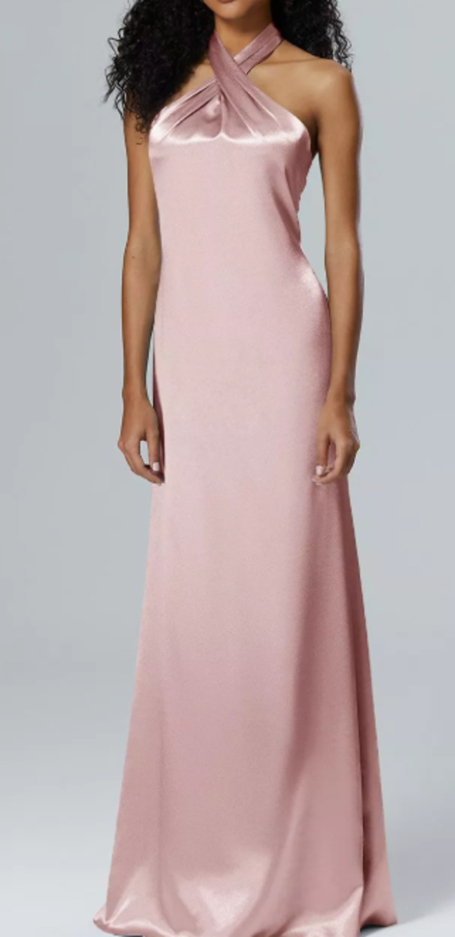 AW BRIDAL 6 S pearl pink crystal satin halter Serena formal maxi dress NEW b48